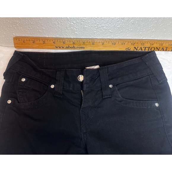 True Religion Womens Black Jeans Denim Flare Jeans Raw Hem Sz 26 Disco Becky - Picture 6 of 12